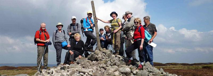 Walking Group 'A' on Bleaklow Summit, during 
the Kirk Langley walk in Derbyshire - April 2011